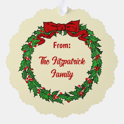 Hollyリースフレームミオウィクリスマス猫の写真を追加 オーナメントカード (裏面)