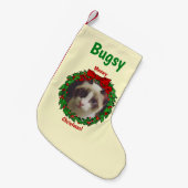 Hollyリースフレームミオウィクリスマス猫の写真を追加 スモールクリスマスストッキング (正面 (吊り時))