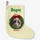 Hollyリースフレームミオウィクリスマス猫の写真を追加 スモールクリスマスストッキング (正面)