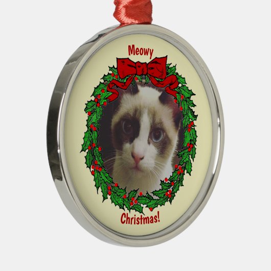 Hollyリースフレームミオウィクリスマス猫の写真を追加 メタルオーナメント (右)