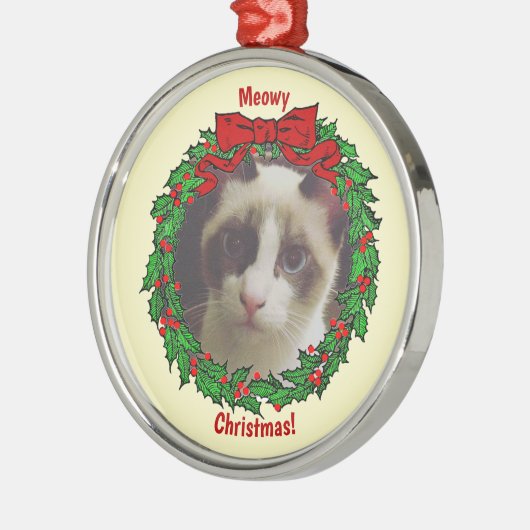 Hollyリースフレームミオウィクリスマス猫の写真を追加 メタルオーナメント (左)