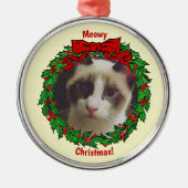 Hollyリースフレームミオウィクリスマス猫の写真を追加 メタルオーナメント (正面)