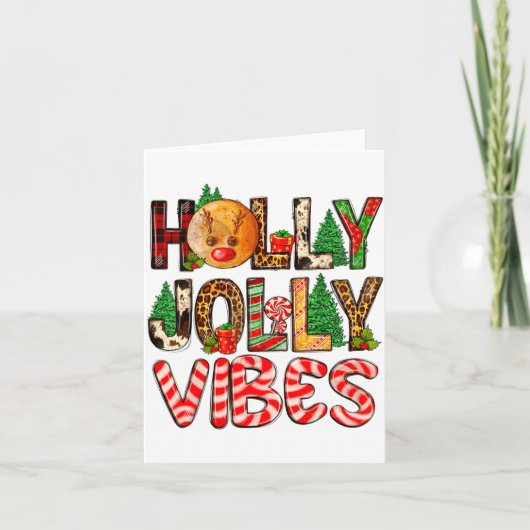 Holly A Jolly Vibes Reindeer Christmas Trees Light カード (正面)