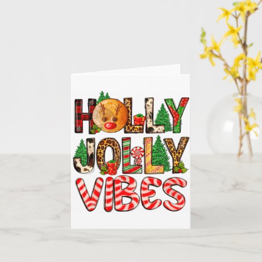 Holly A Jolly Vibes Reindeer Christmas Trees Light カード (黄色い花)