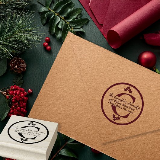 Holly and Berries Christmas Holiday Monogram ラバースタンプ