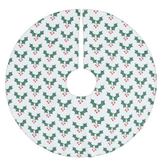 Holly and Berries Christmas Pattern Tree Skirt ブラッシュドポリエステルツリースカート