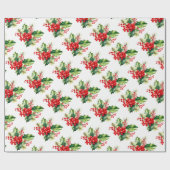 Holly and Berries Christmas Wrapping Paper ラッピングペーパー (フラット)