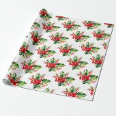Holly and Berries Christmas Wrapping Paper ラッピングペーパー (アンロールド)