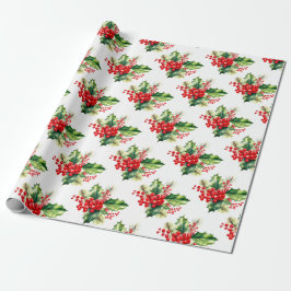 Holly and Berries Christmas Wrapping Paper ラッピングペーパー