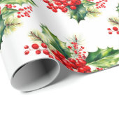 Holly and Berries Christmas Wrapping Paper ラッピングペーパー (ロールコーナー)