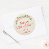 Holly and Berries on Ivory Christmas Holiday ラウンドシール (封筒)