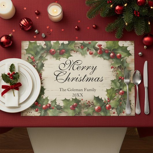 Holly and Berry Wreath Christmas Paper Placemat ペーパーパッド