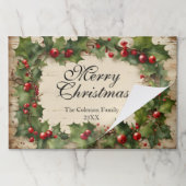 Holly and Berry Wreath Christmas Paper Placemat ペーパーパッド (折り畳み)