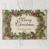 Holly and Berry Wreath Christmas Paper Placemat ペーパーパッド (正面)
