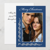 Holly and Bows with Photo & Christmas message シーズンカード (正面/裏面)
