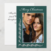 Holly and Bows with Photo & Christmas message シーズンカード (正面/裏面)