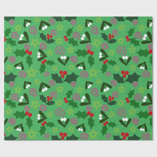 Holly and Mistletoe Holiday Wrapping Paper ラッピングペーパー (フラット)