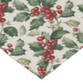 Holly And Mistletoe On Faux Off-White Linen テーブルクロス (アングル)