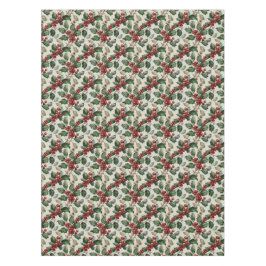 Holly And Mistletoe On Faux Off-White Linen テーブルクロス