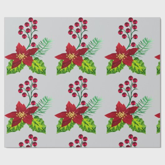Holly and Pointsettia pattern ラッピングペーパー (フラット)