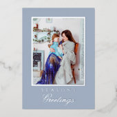 Holly and the Ivy Minimalist Blue Christmas Card 箔招待状 (正面)