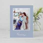 Holly and the Ivy Minimalist Blue Christmas Card 箔招待状 (立ち正面)