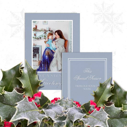 Holly and the Ivy Minimalist Blue Christmas Card 箔招待状