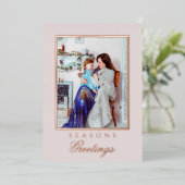 Holly and the Ivy Minimalist Blush Christmas Card 箔招待状 (立ち正面)