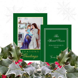 Holly and the Ivy Minimalist Green Christmas Card 箔招待状