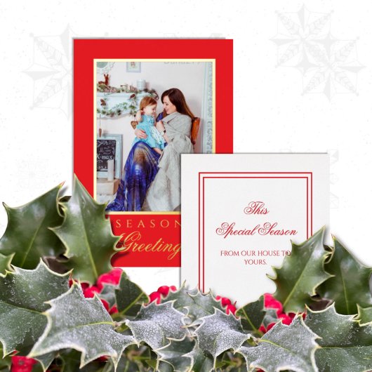 Holly and the Ivy Minimalist Red Christmas Card 箔招待状