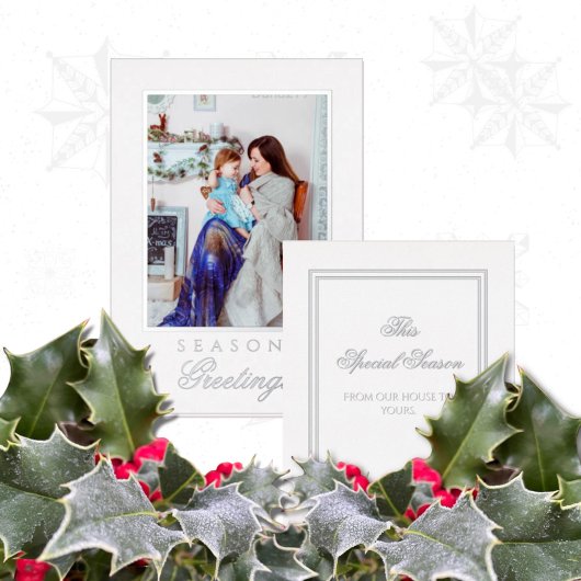 Holly and the Ivy White & Silver Christmas Card 箔招待状