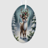 Holly-Antlered Fawn in Snowy Forest オーナメント (正面)