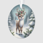 Holly-Antlered Fawn in Snowy Forest オーナメント (正面)