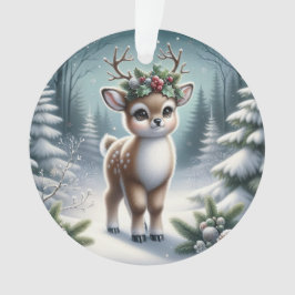 Holly-Antlered Fawn in Snowy Forest オーナメント