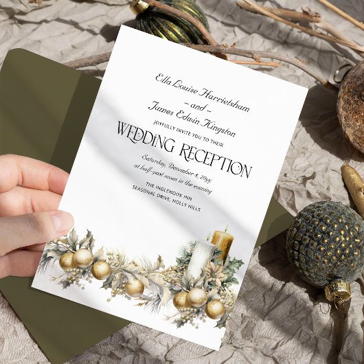 Holly Bells Golden Berry Winter Wedding Reception 招待状