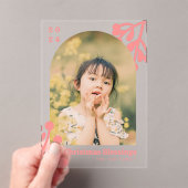 Holly Berries Arch Photo Pink Christmas アクリル招待状 (インサイチュ (ポータブル))