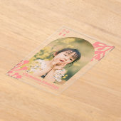 Holly Berries Arch Photo Pink Christmas アクリル招待状 (レイダウン)