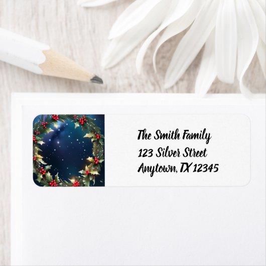 Holly Berries Celestial Winter Christmas Wreath ラベル (インサイチュ)