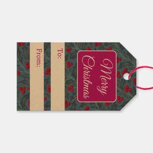 Holly Berries Christmas ギフトタグ (正面(横))