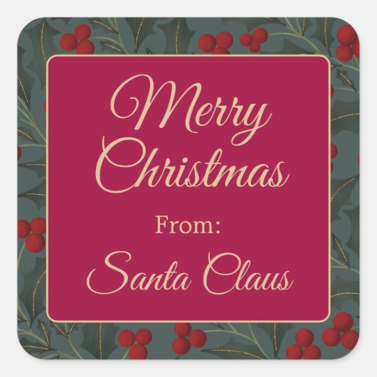 Holly Berries Christmas スクエアシール (正面)