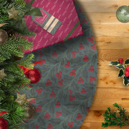 Holly Berries Christmas ブラッシュドポリエステルツリースカート