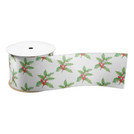 Holly berries Christmas wrapping paper サテンリボン