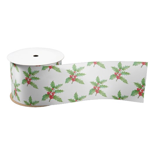 Holly berries Christmas wrapping paper サテンリボン (リール)