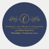 Holly | Berries Faux Gold Monogram Return Address ラウンドシール (正面)
