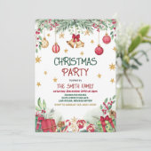 Holly Berries Gold Baubles Stars Christmas Party 招待状 (スタンド正面)