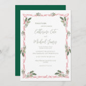 Holly Berries Green Christmas Theme Wedding 招待状 (正面/裏面)