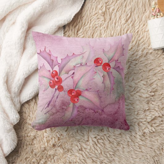 Holly Berries on Purple クッション (ブランケット)