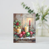  Holly Berries Pine Cones Rustic Christmas シーズンポストカード (スタンド正面)