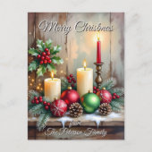  Holly Berries Pine Cones Rustic Christmas シーズンポストカード (正面)