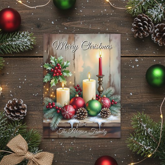  Holly Berries Pine Cones Rustic Christmas シーズンポストカード